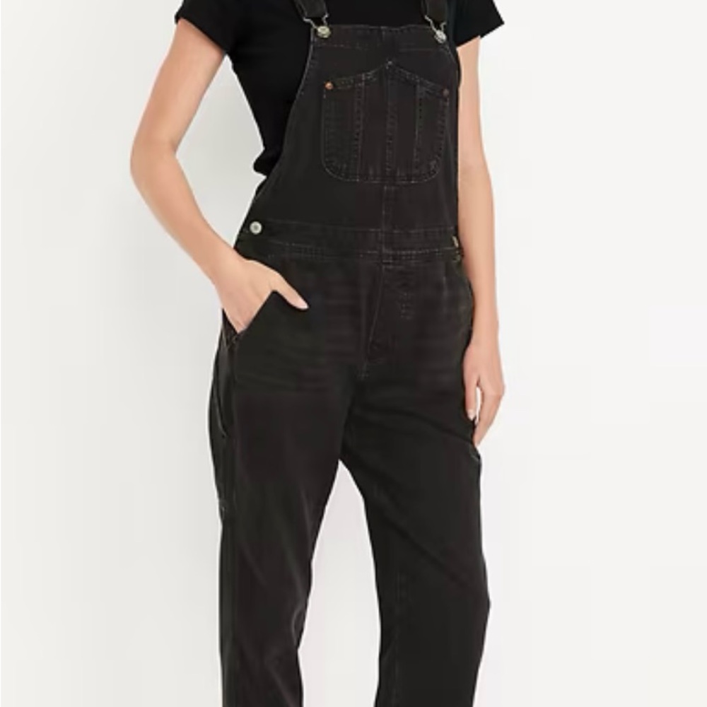 Old Navy Women’s Slouchy Straight Black Denim Overalls